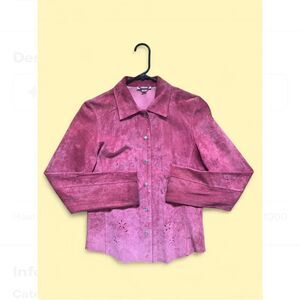 VTG New Frontier 100% Leather Button-Up Shirt Jacket with Floral Cutouts size S